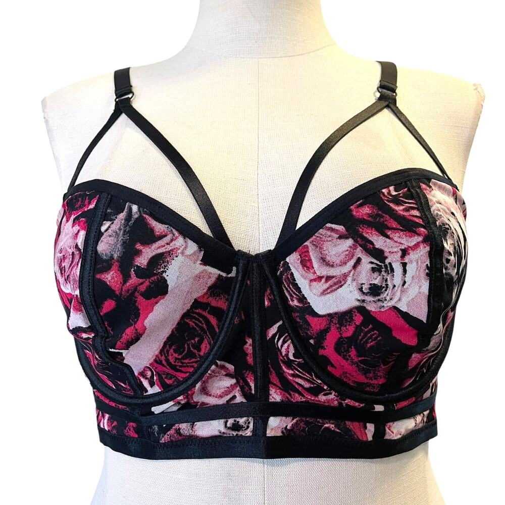 Torrid Plus Size 2‎ Roses Strappy Mesh Underwire Longline Bralette Bra Lingerie
